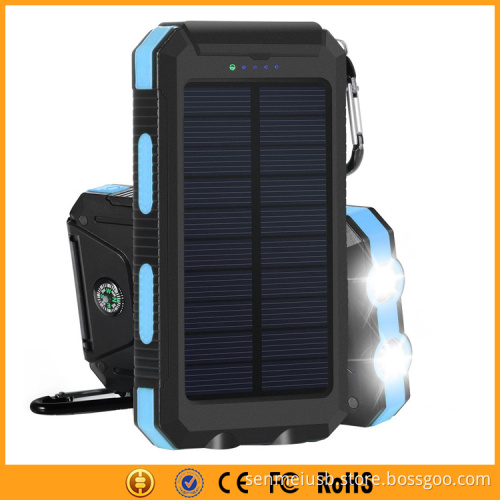 Portable 10000mAh Solar Backup Charger Waterproof for IOS Android Cellphones